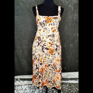 O.P.T Floral Yellow/Orange Midi Dress